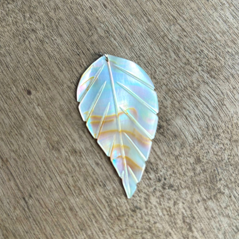 Hand Carved Hand Made Abalone Shell Leaf Feather Necklace Pendant Charm Natural